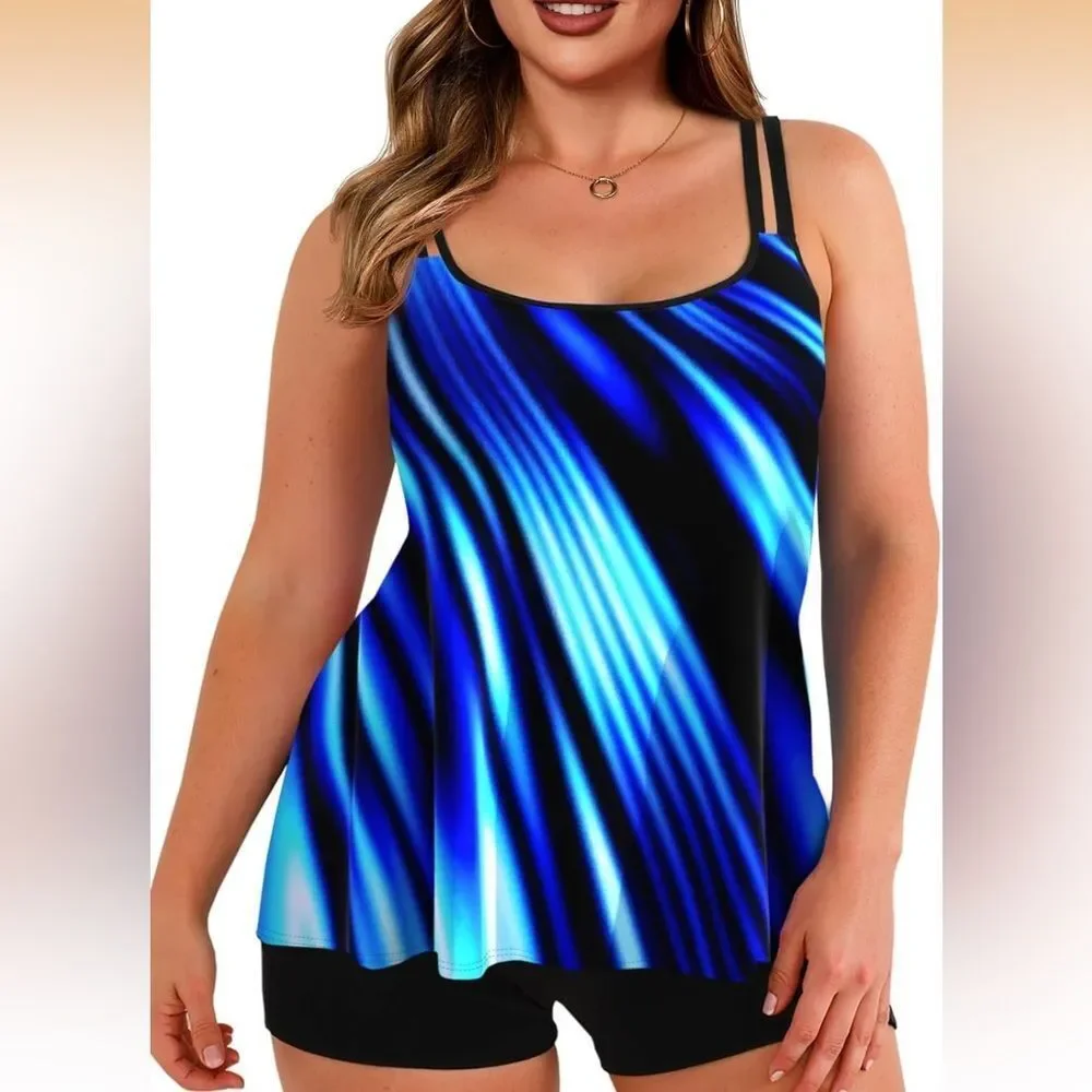 NWOT XXXL Two Piece Bathing Suits Tankini Tie Dye Print‎ Tank Tops Swimwear